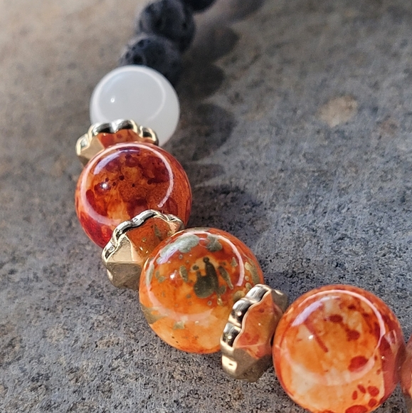 🖤3/$50 Quartz & Ceramic Swirl Handmade Lava Bead Bracelet - Picture 3 of 9